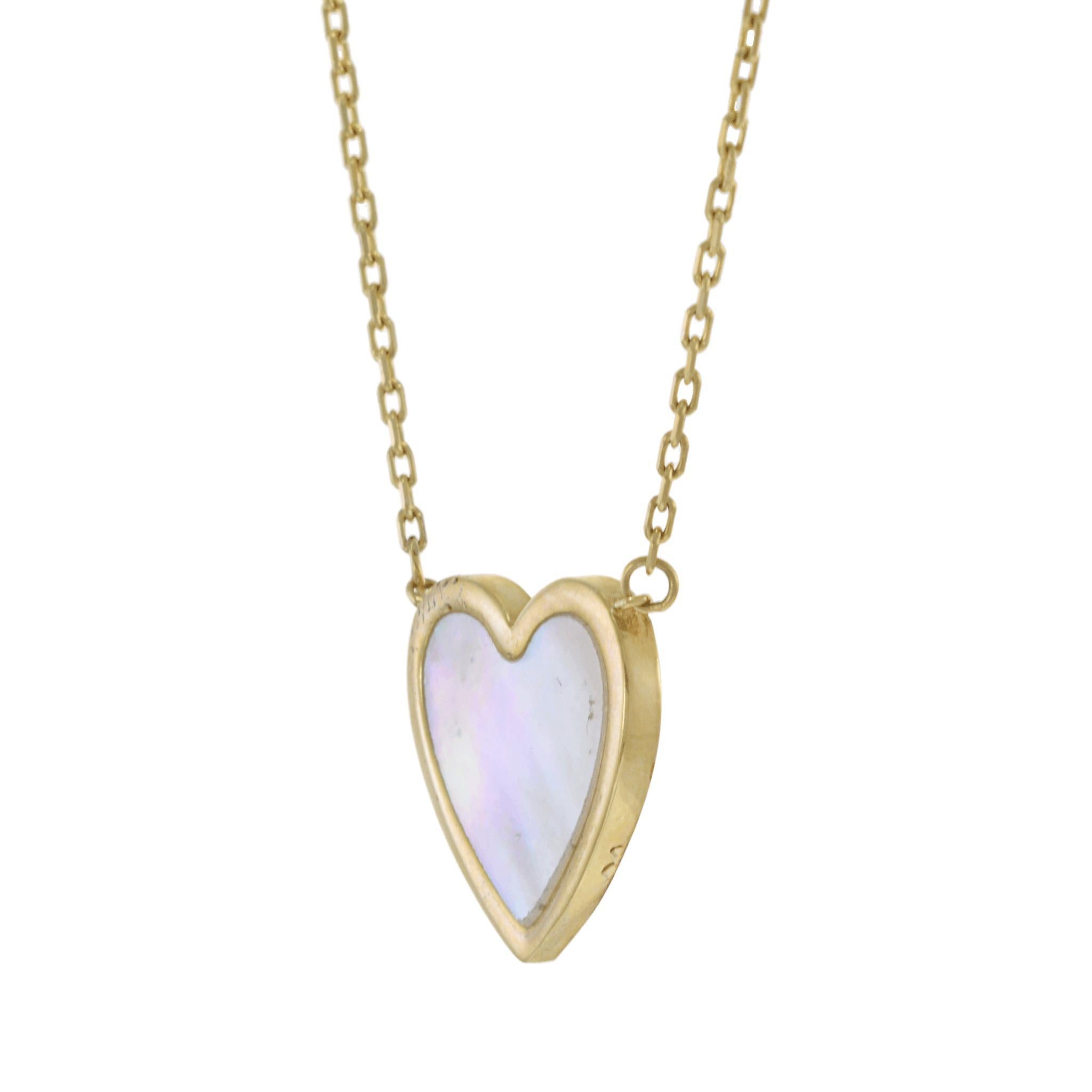 Heart Cut 14KT Yellow Gold Mother of Pearl Heart Pendant with Chain For Sale