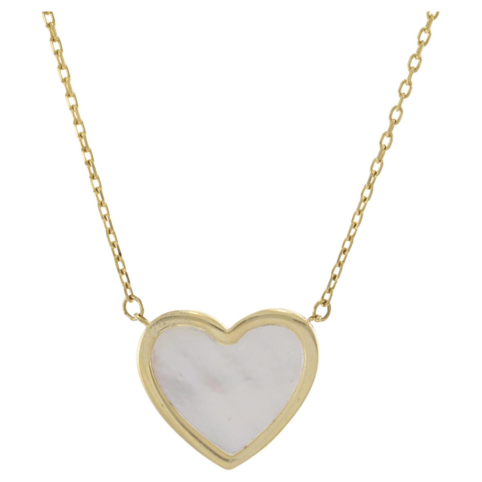 14KT Yellow Gold Mother of Pearl Heart Pendant with Chain