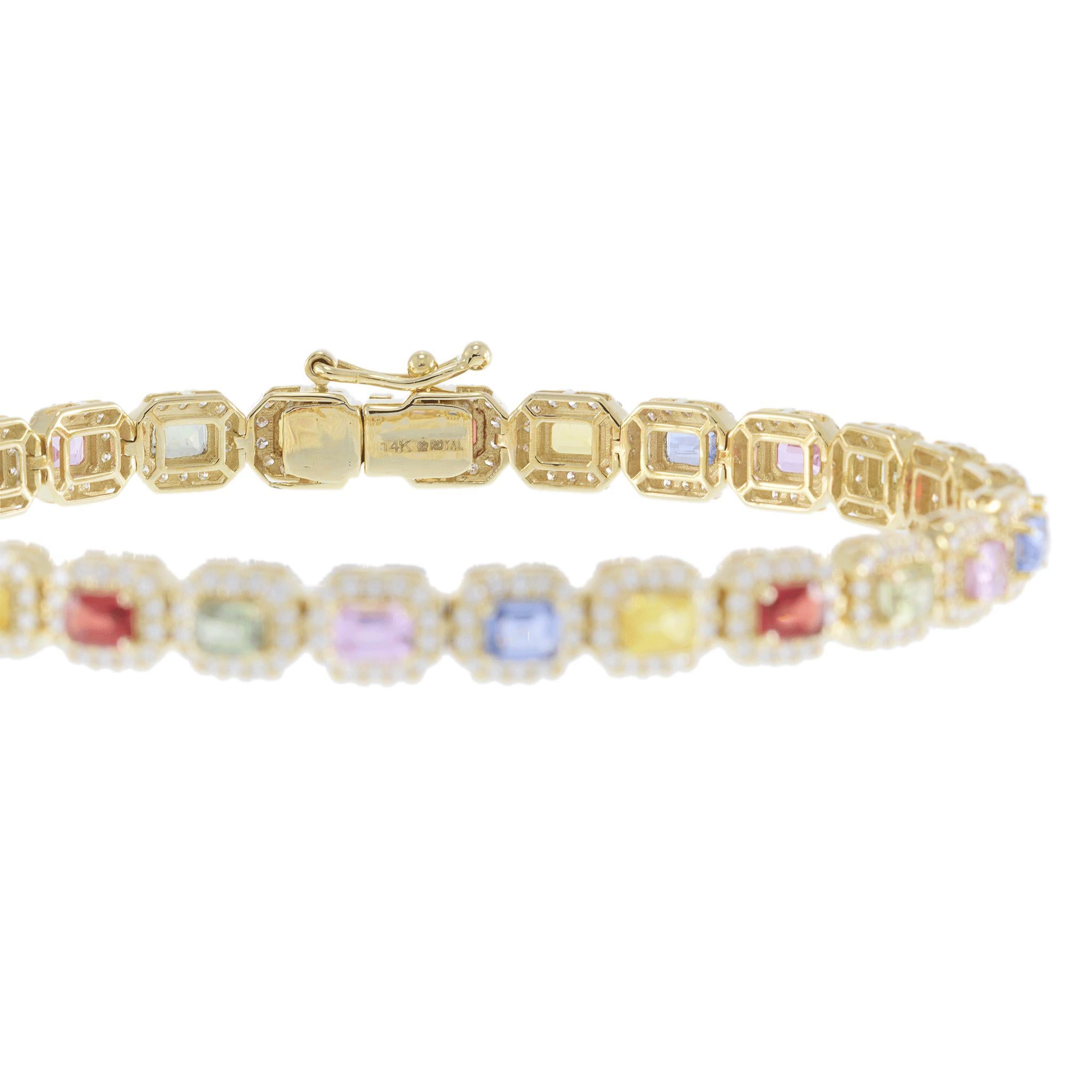 Bracciale in oro giallo 14KT con zaffiri e diamanti multicolore In condizioni Nuovo in vendita a New York, NY