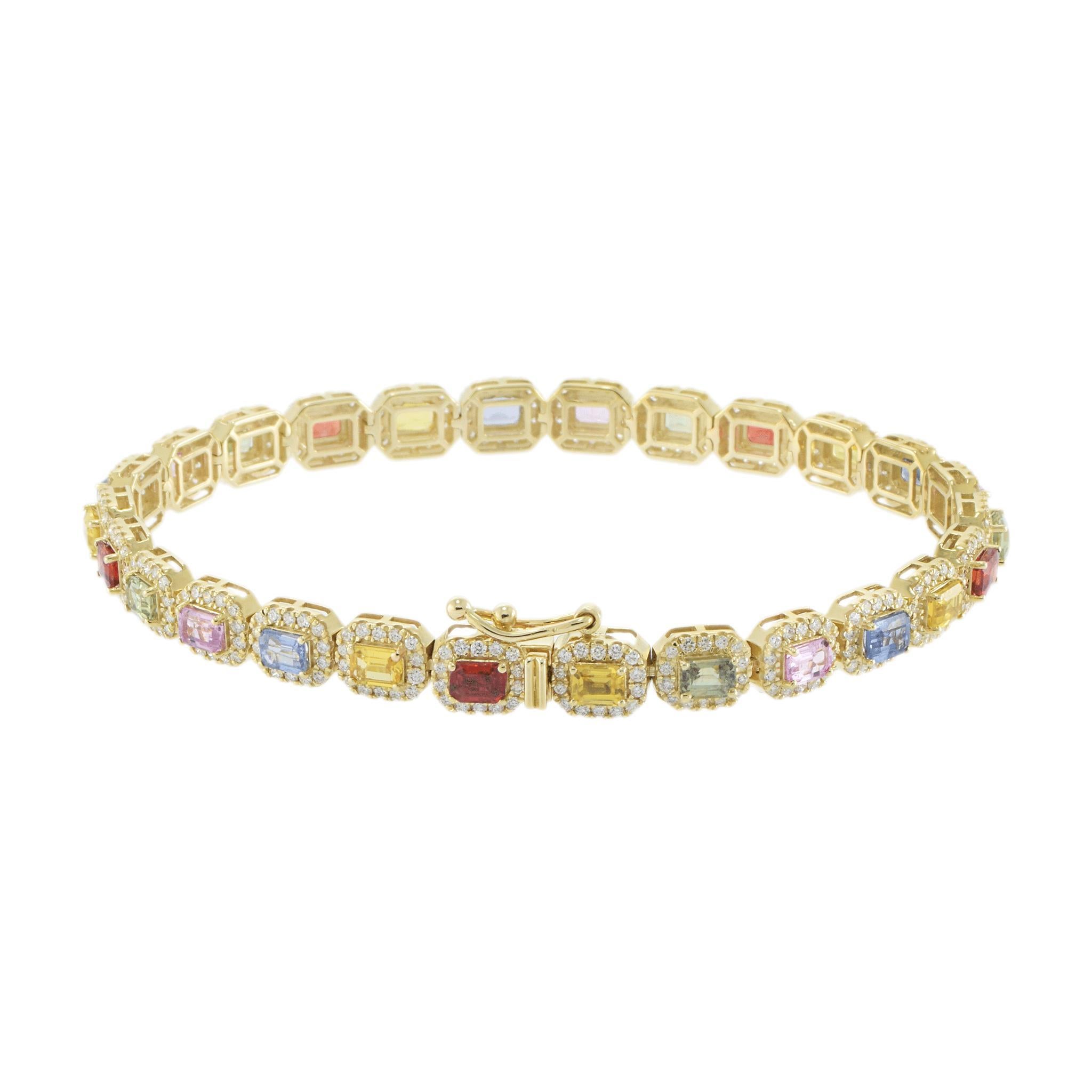 Donna Bracciale in oro giallo 14KT con zaffiri e diamanti multicolore in vendita