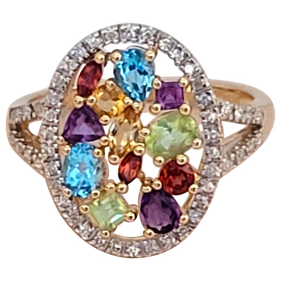 Multi Color Gemstone Ring in 14k Topaz, Garnet, Amethyst, Citrine and ...
