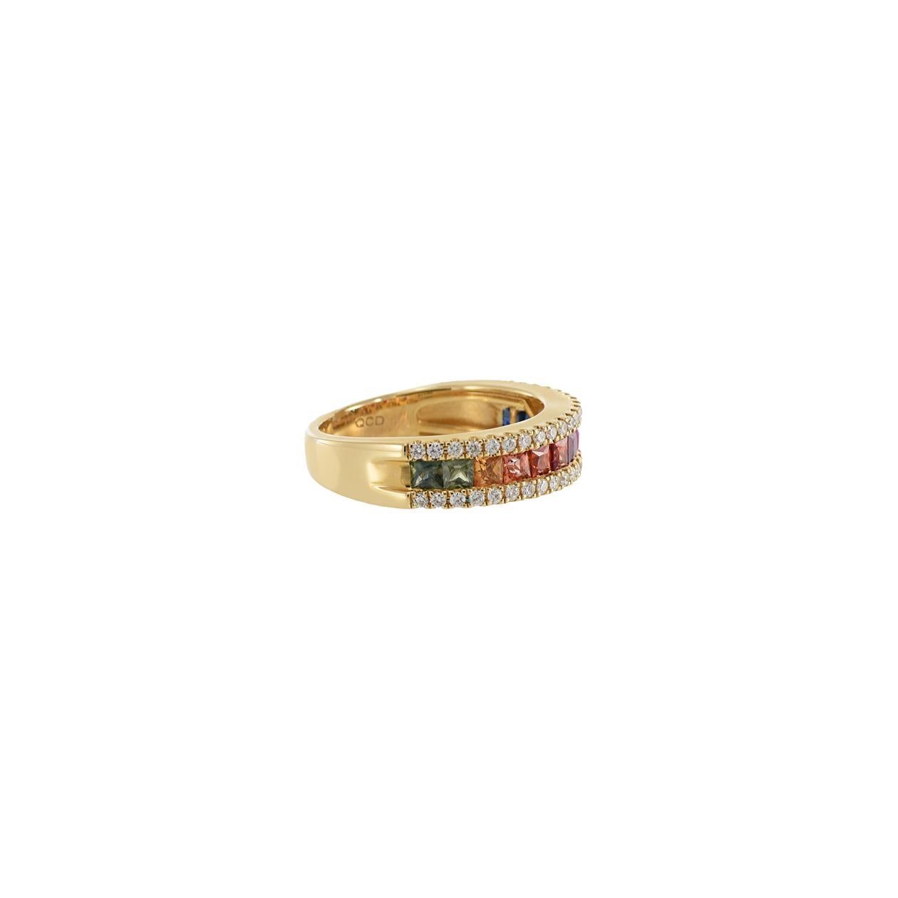 Women's or Men's 14KT Yellow Gold Multi Colored Sapphire And Diamond Band For Sale