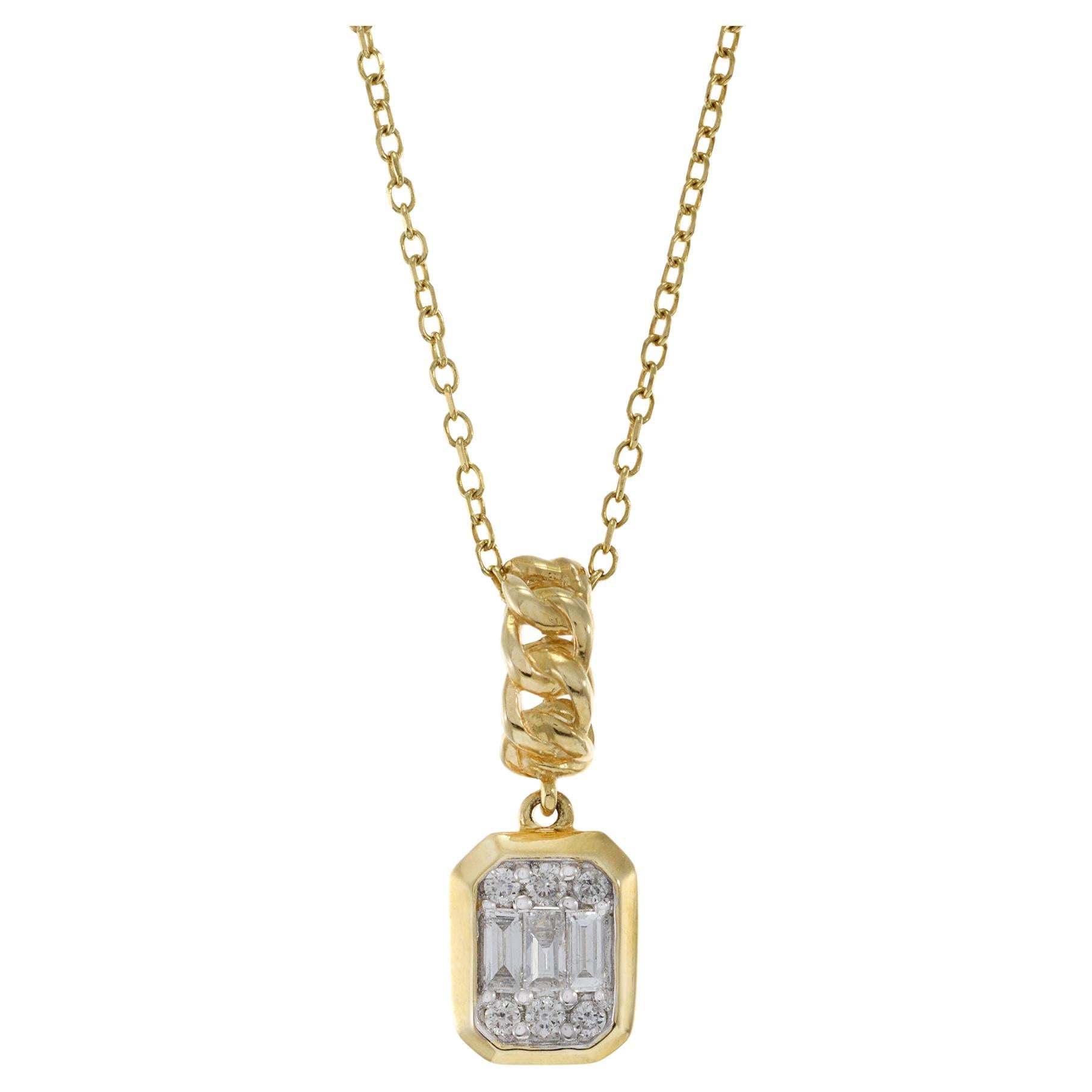 14KT Yellow Gold Multi Cut Diamond Cuban Link Drop Pendant