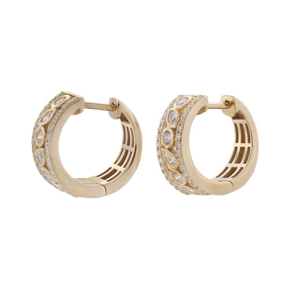 Mixed Cut 14KT Yellow Gold Multi-Cut Diamond Huggie Earrings For Sale