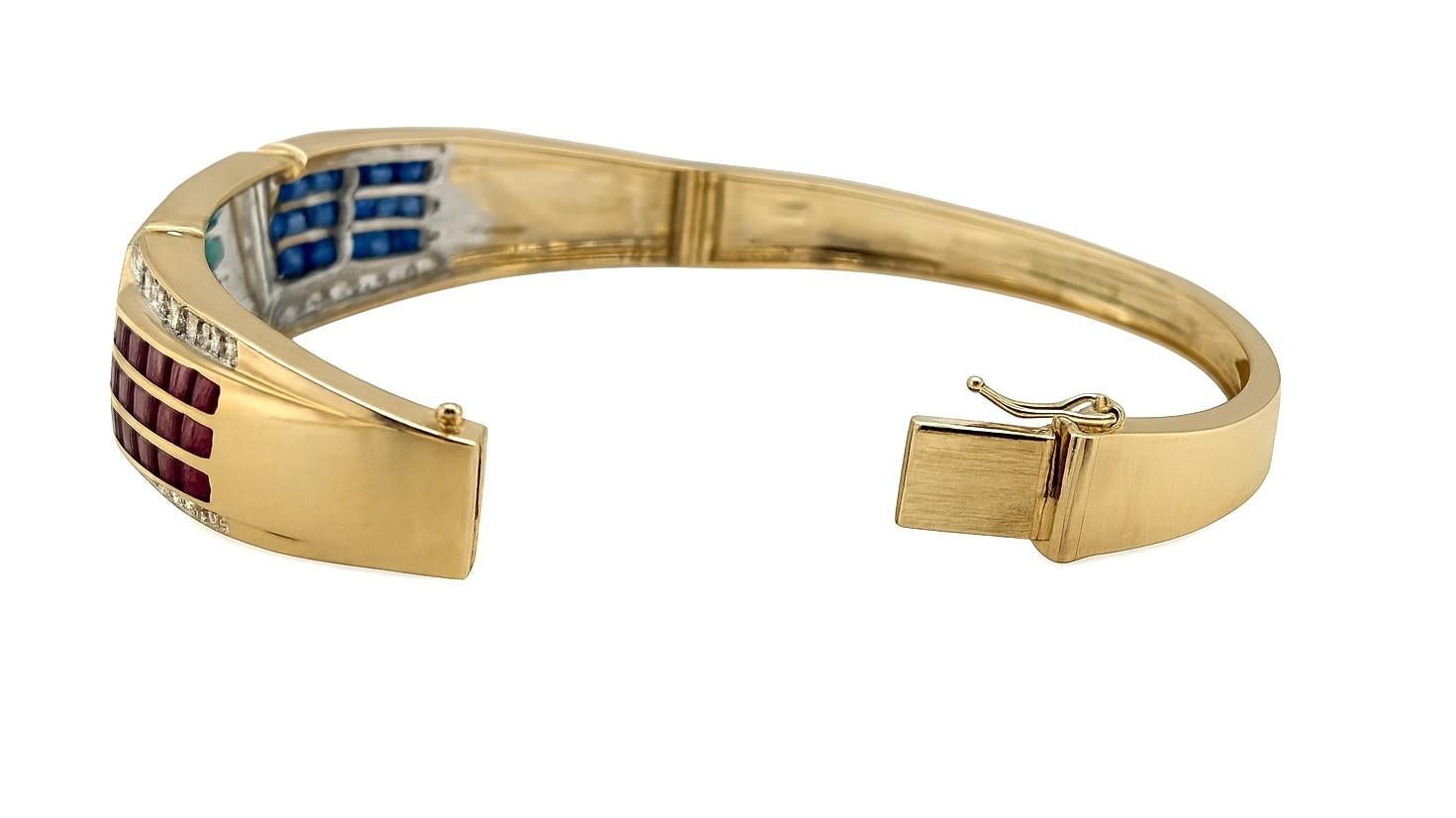 14kt Yellow Gold Multi-Gemstone and Diamond Bangle Bracelet In Good Condition For Sale In Philadelphia, PA