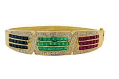 14kt Yellow Gold Multi-Gemstone and Diamond Bangle Bracelet