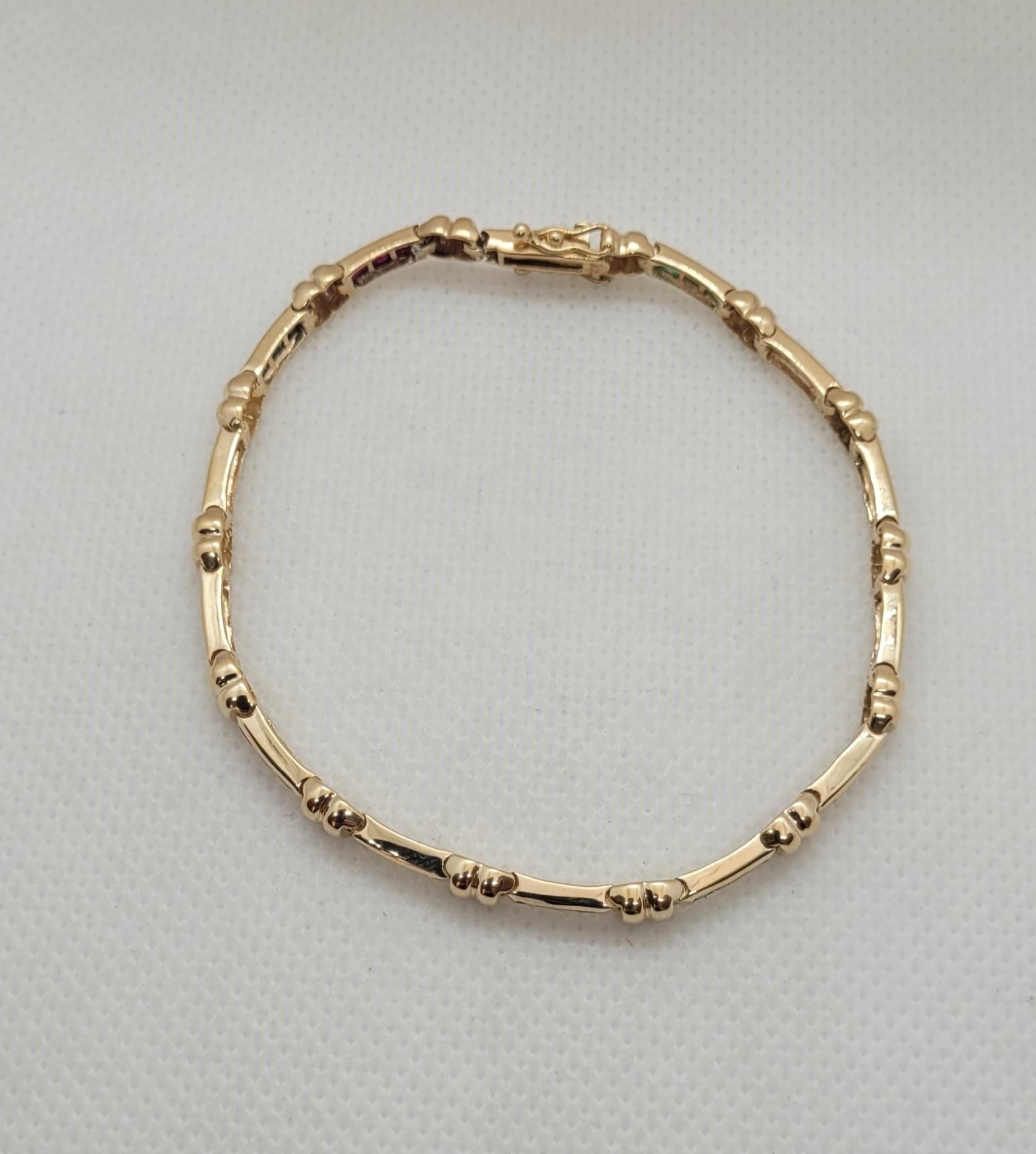 14kt Gelbgold Mehrstein-Diamant-Armband Smaragd-Saphir-Rubin-Tennis Tennis im Angebot 2