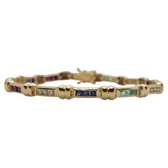 14kt Yellow Gold Multi-Gemstone Diamond Bracelet Emerald Sapphire Ruby Tennis