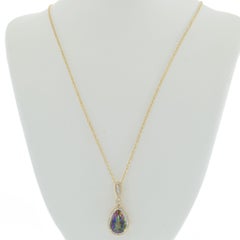 14KT Yellow Gold Mystic Topaz and Diamond Pear Pendant Necklace