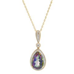 14KT Yellow Gold Mystic Topaz and Diamond Pear Pendant Necklace