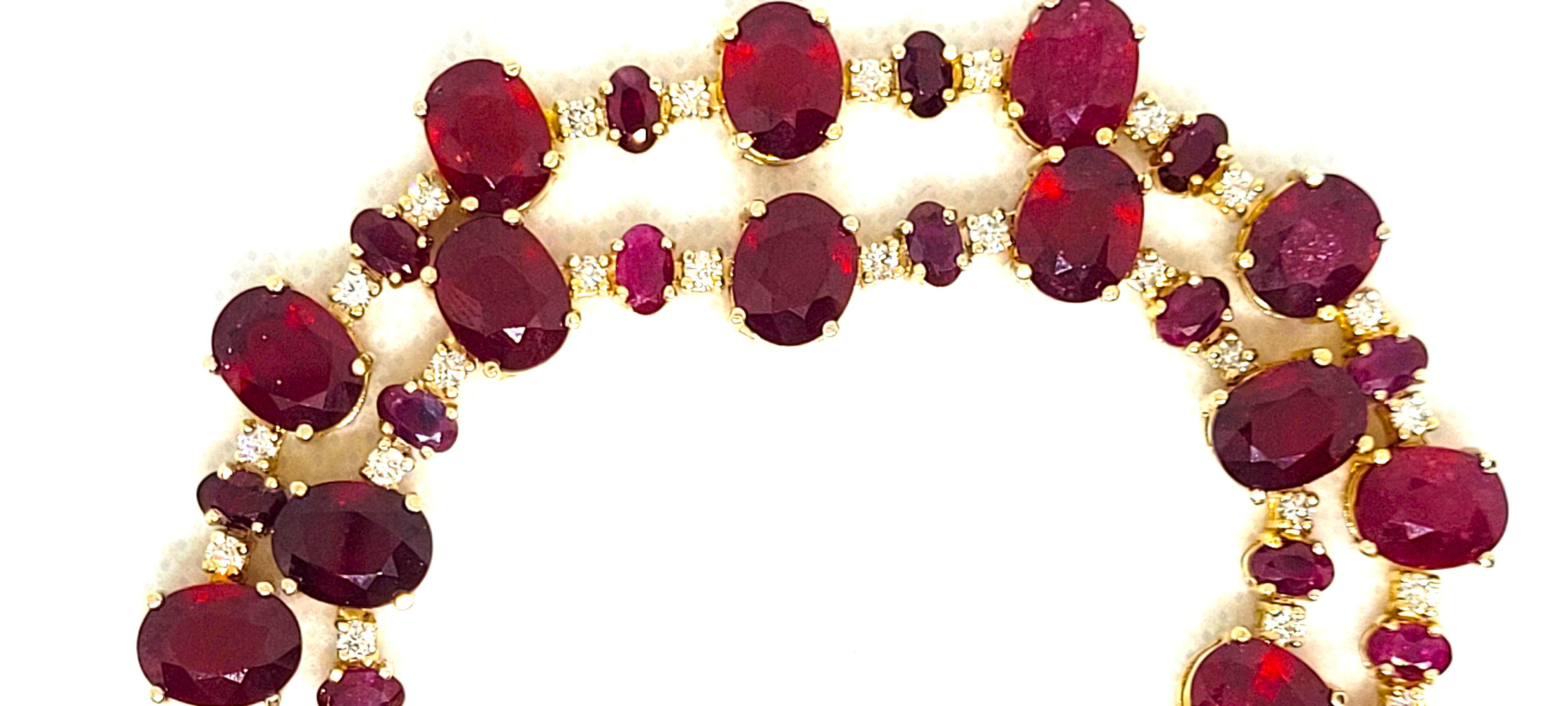 14kt Yellow Gold Natural 52.00cttw Ruby & 1.75cttw Diamond Necklace, 17in, 46 gr en vente 2