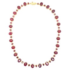 14kt Yellow Gold Natural 52.00cttw Ruby & 1.75cttw Diamond Necklace, 17in, 46 gr