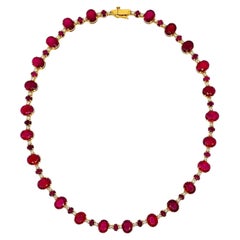14kt Yellow Gold Natural Ruby 52.00cttw & 1.75cttw Diamond Necklace, 17in, 46 gr