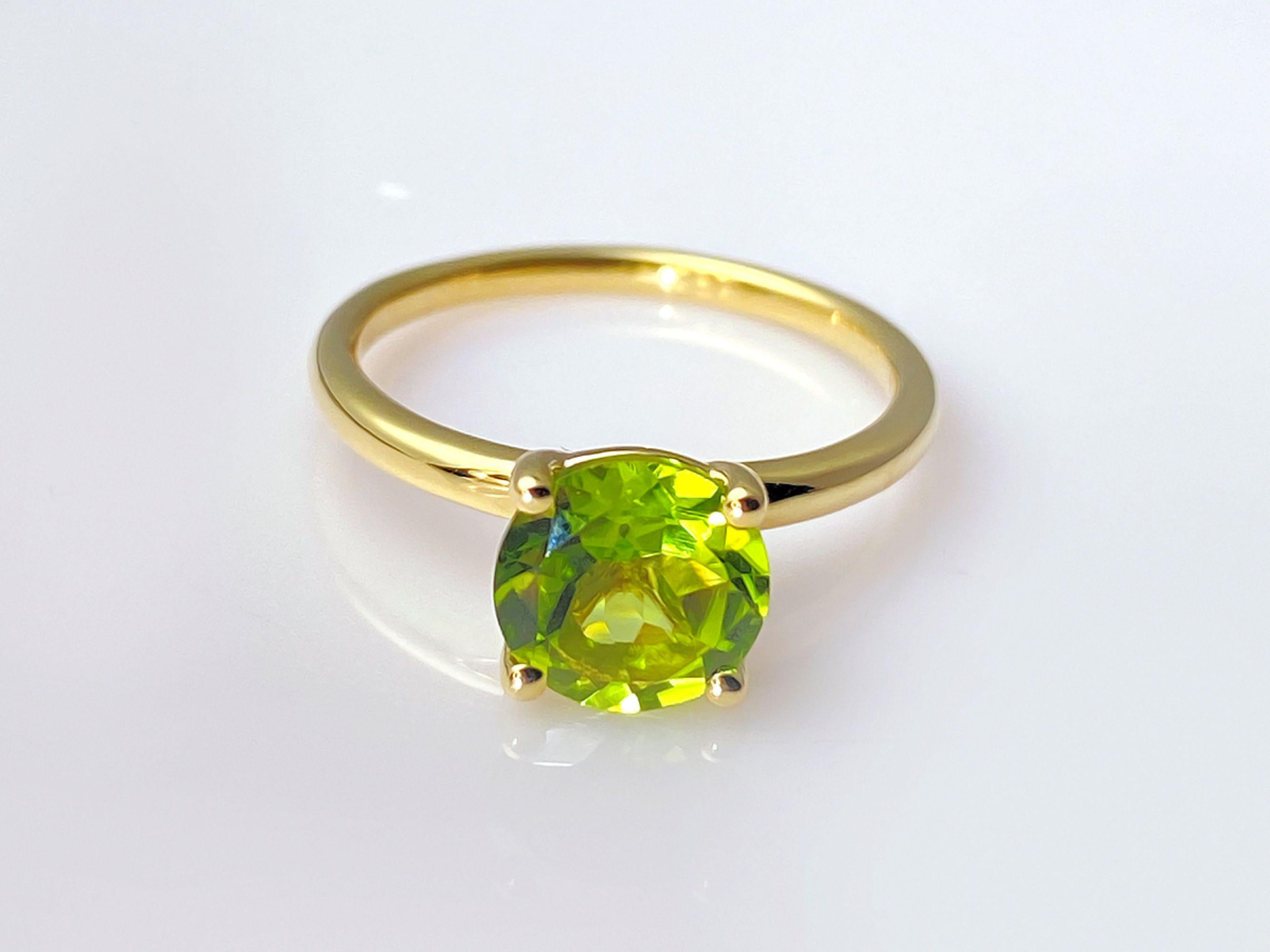 14KT Gelbgold Rund Peridot Solitär Ring