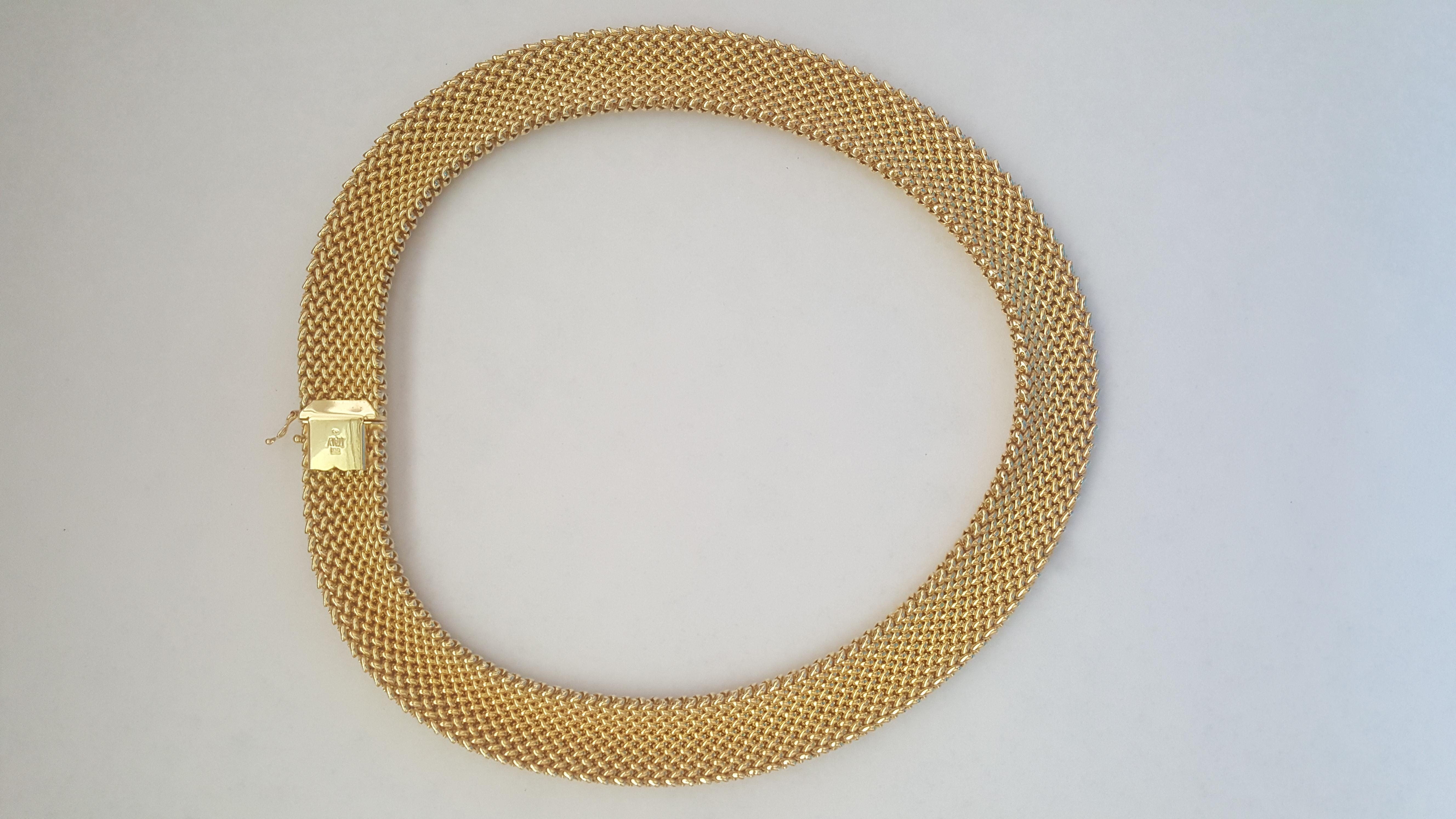 Modern 14 Karat Yellow Gold Omega Style Necklace with a Mesh Design