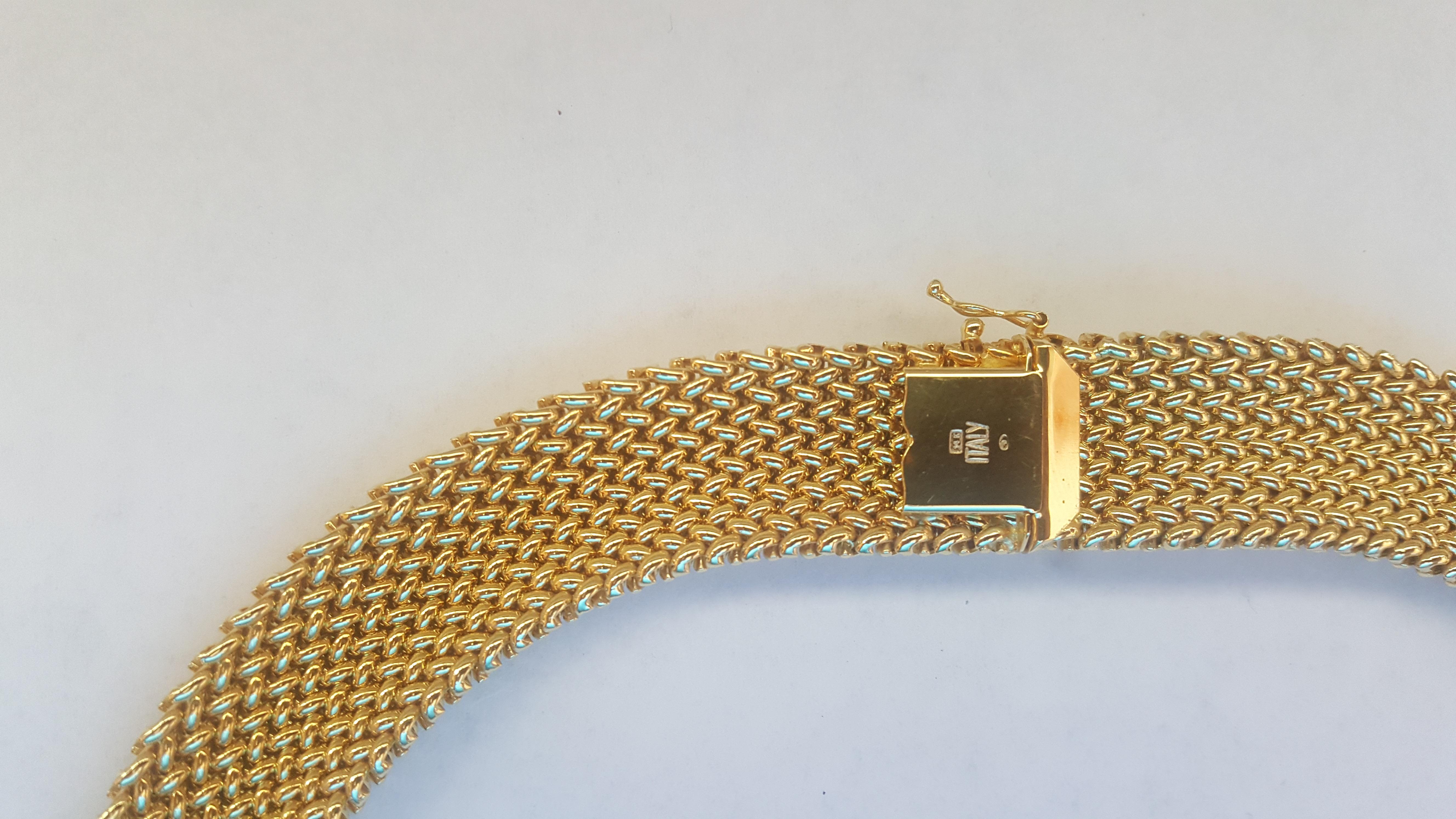 Women's 14 Karat Yellow Gold Omega Style Necklace with a Mesh Design