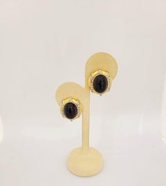 14 Karat Yellow Gold, Onyx and 0.55 Carat Diamond Earrings