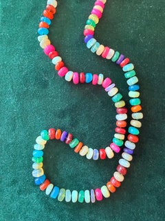 14kt Yellow Gold Opal beaded necklace with hand-knotted beads.