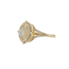 14KT Yellow Gold Opal & Diamond Double Halo Ring