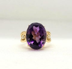 14kt Yellow Gold Oval Amethyst Diamond Ring, 18x14mm, 12.9 Grams, Sz 10, .20cttw