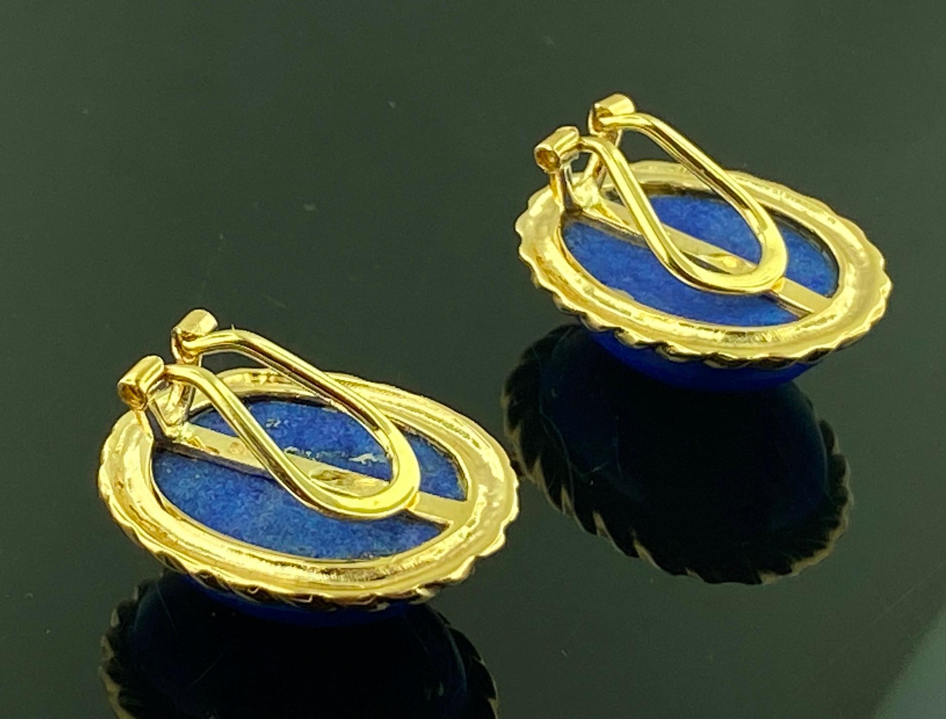 14KT Yellow Gold Oval Cabochon Lapis Lazuli Earrings 1