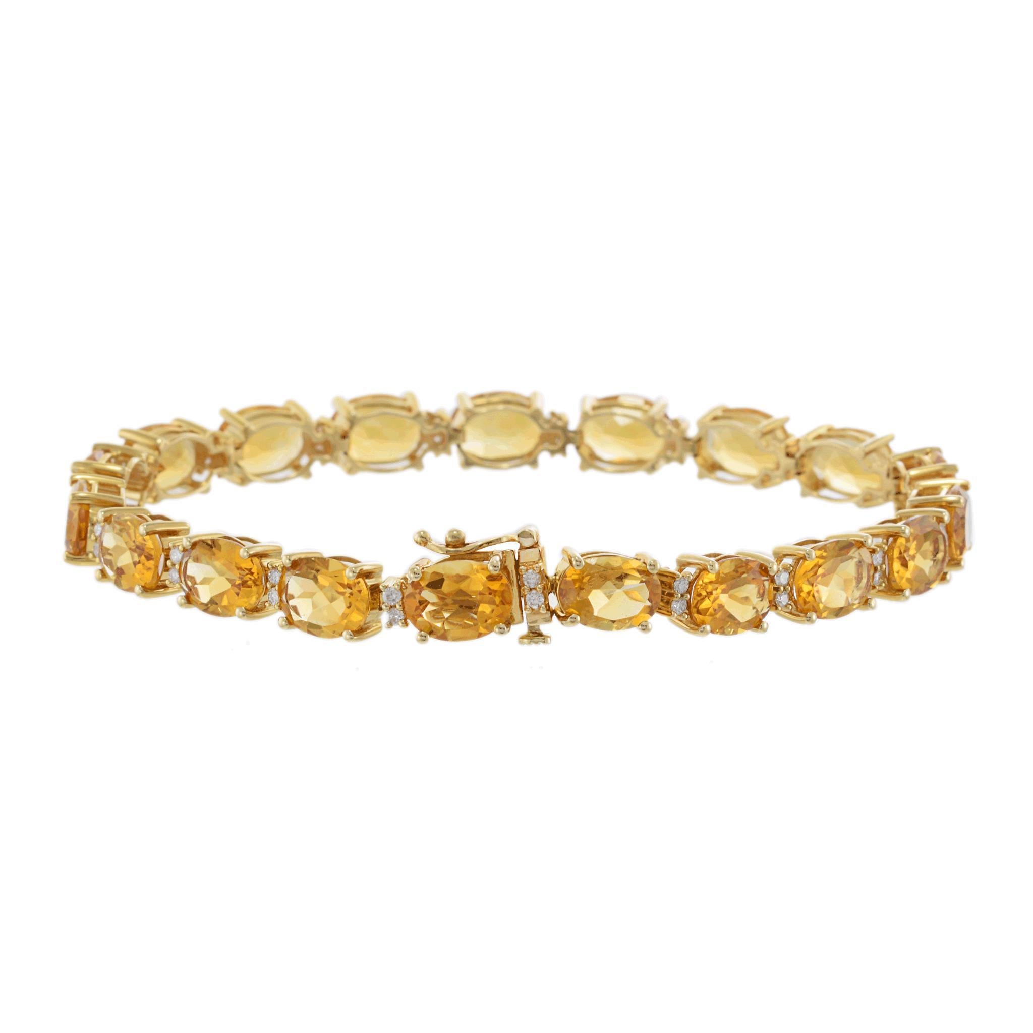 14KT Yellow Gold Oval Citrine and Diamond Bracelet en Nuevo estado para la venta en New York, NY