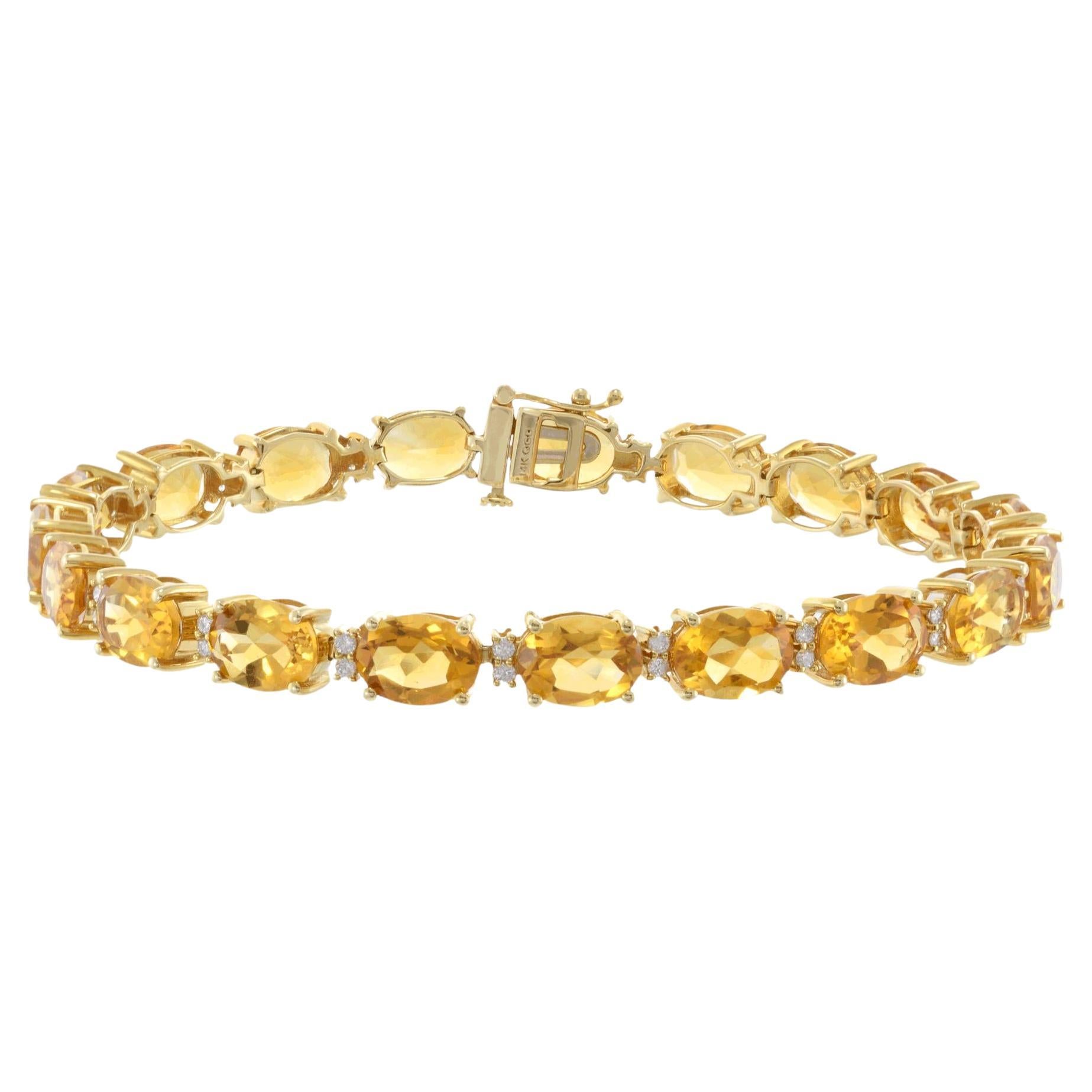 14KT Yellow Gold Oval Citrine and Diamond Bracelet