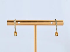 14KT Gelbgold Oval Citrin und Diamant Pave Drop Huggie Ohrringe