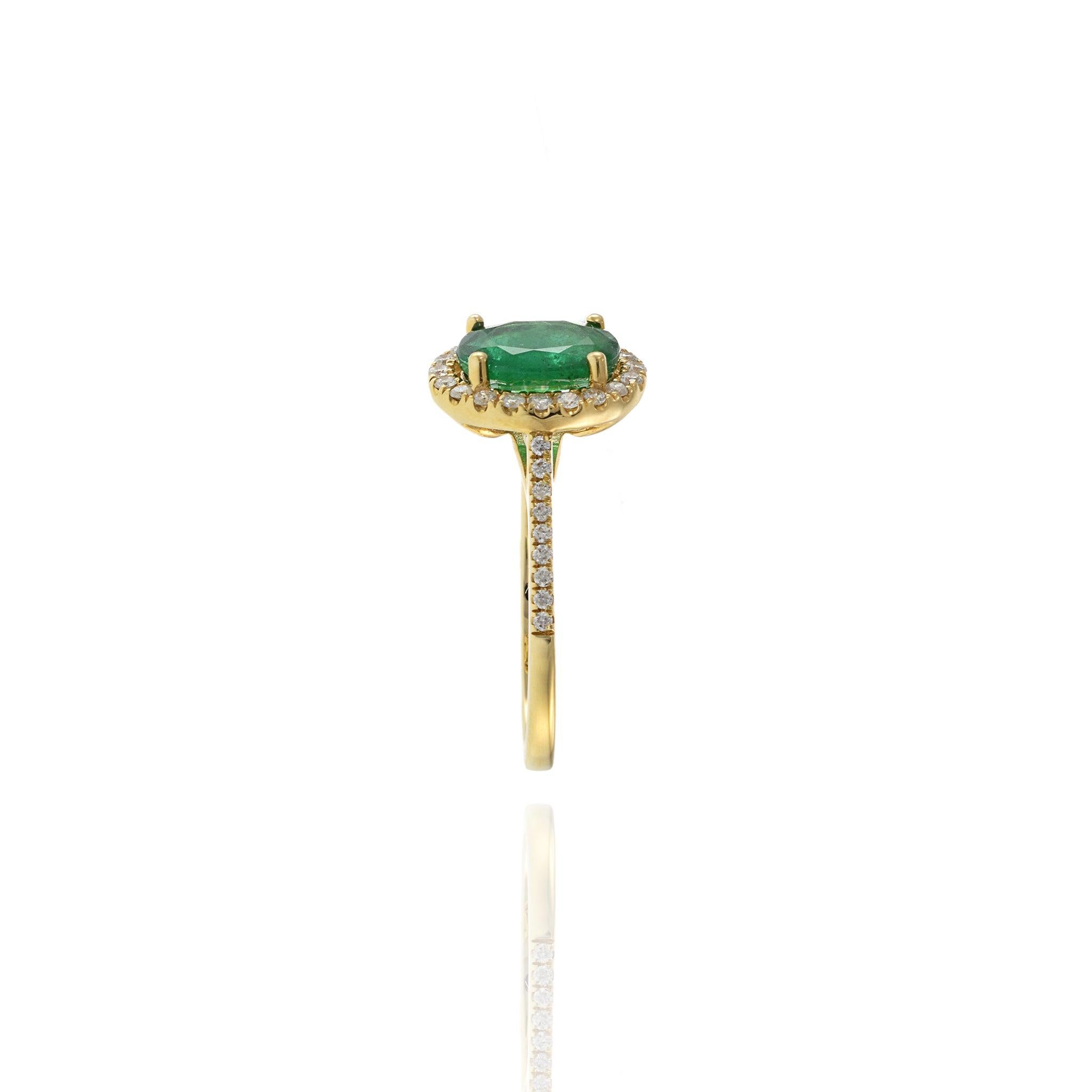 14KT Yellow Gold Oval Cut Emerald and Diamond Halo Ring 4