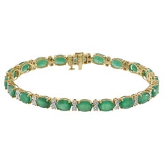 14KT Yellow Gold Oval Emerald and Diamond Bracelet