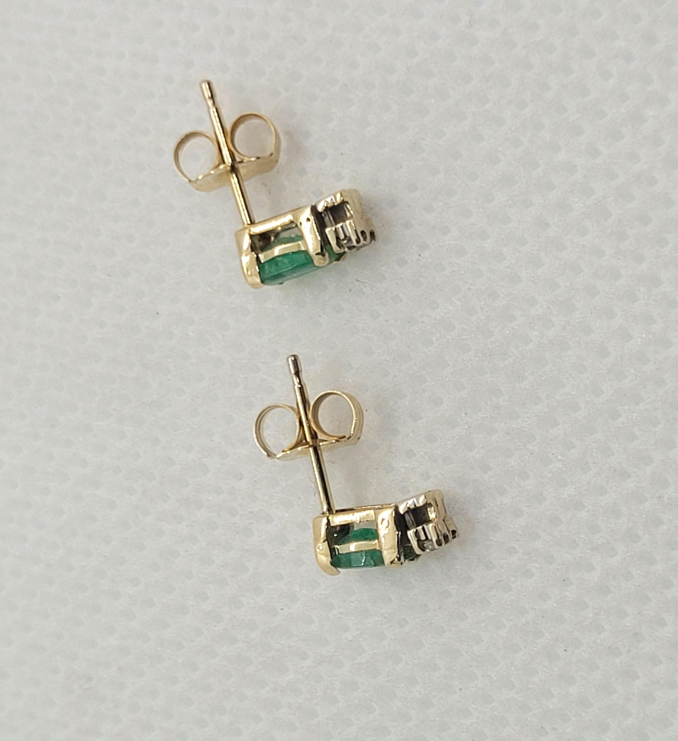 Oval Cut 14kt Yellow Gold Oval Emerald Single Cut Diamond Earrings Friction For Sale