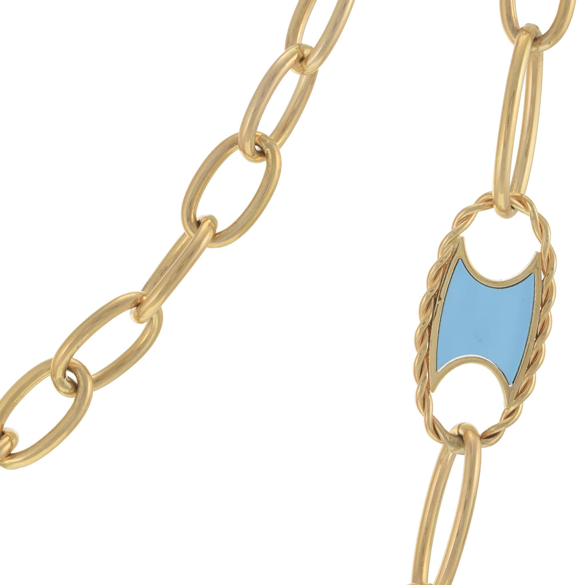 Taglio ovale Collana A Link ovale in oro giallo 14KT con accenti in turchese in vendita