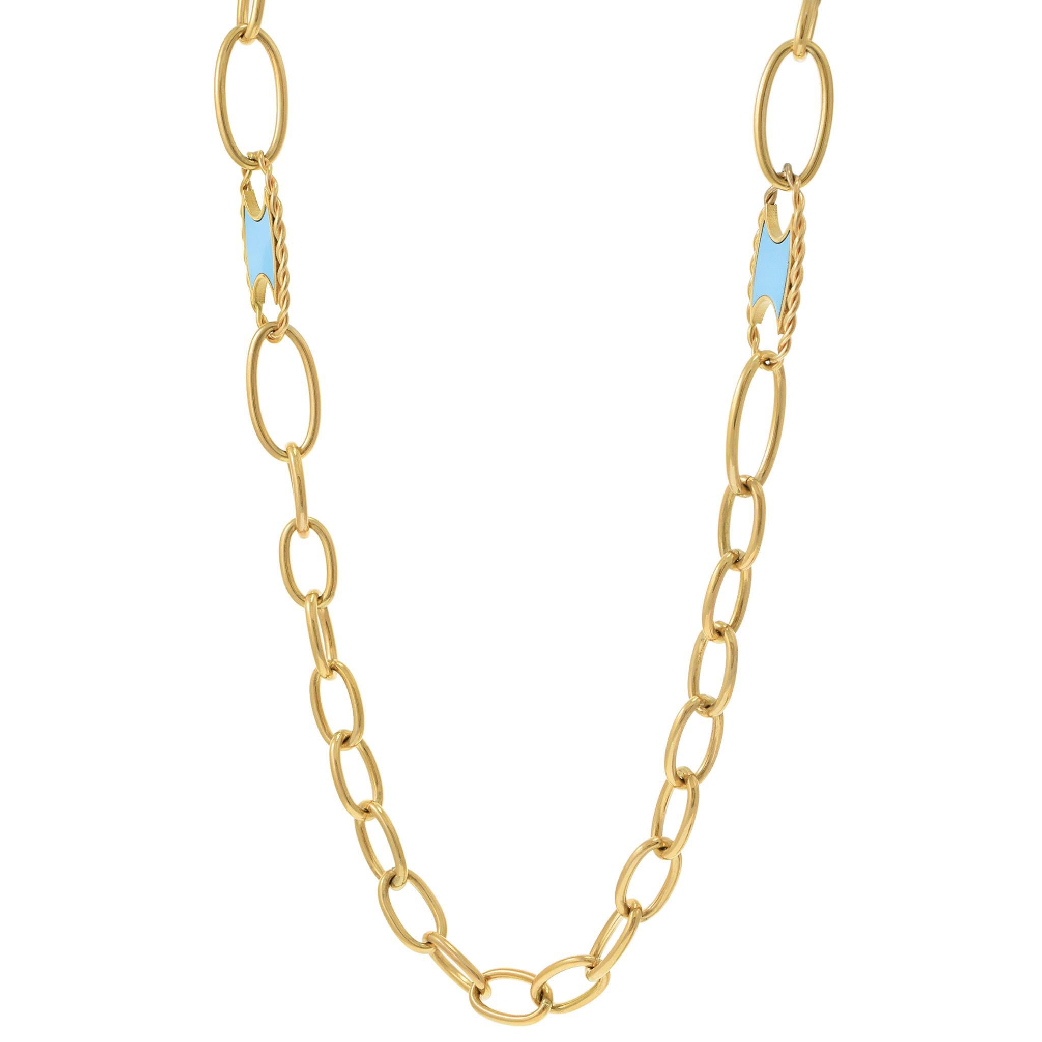 Collana A Link ovale in oro giallo 14KT con accenti in turchese In condizioni Nuovo in vendita a New York, NY