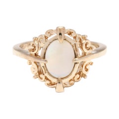 14KT Yellow Gold Oval Opal Scroll Ring