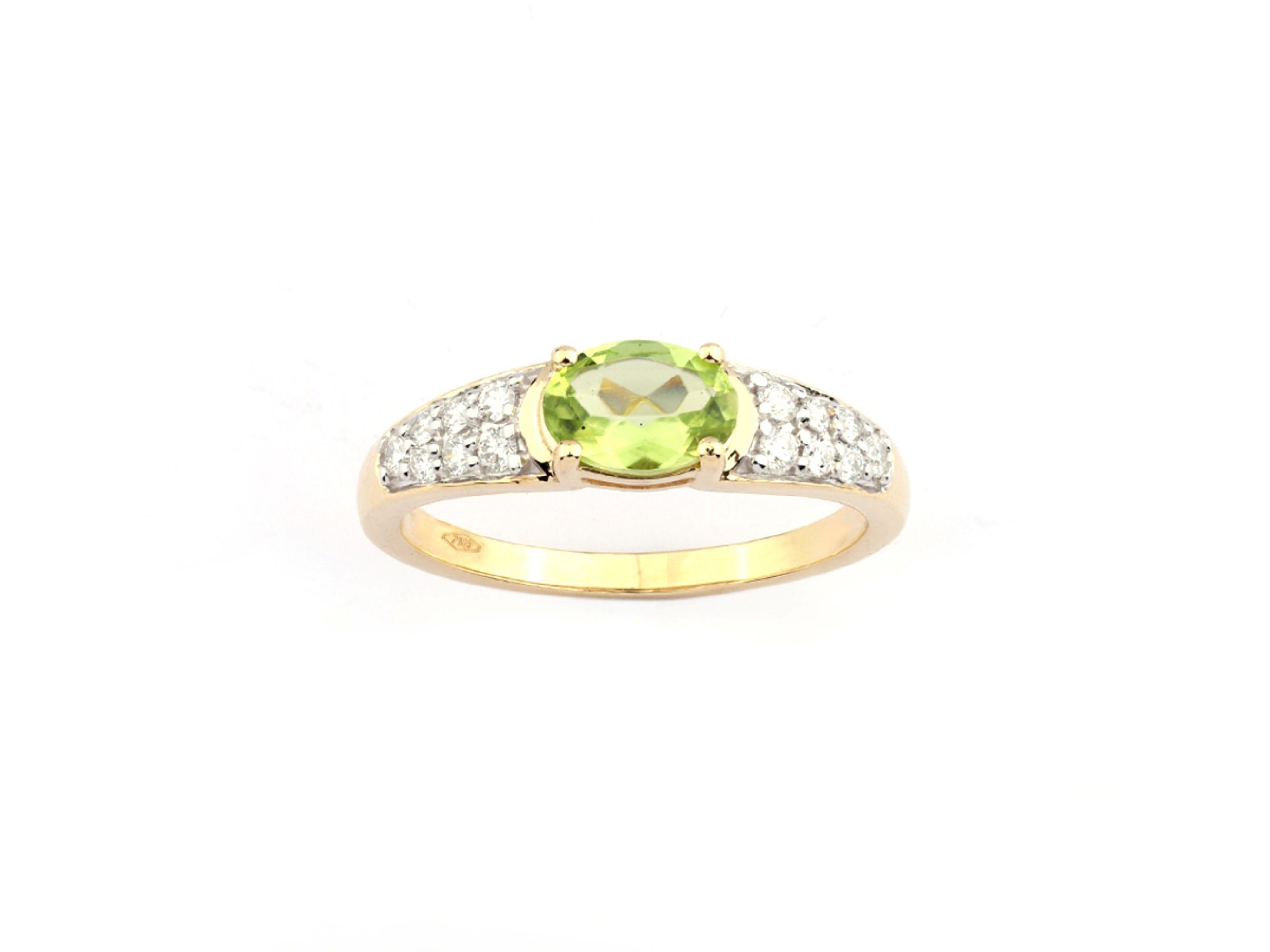 14KT Yellow Gold Oval Peridot and Diamond Ring, Contemporary Design