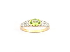 14KT Yellow Gold Oval Peridot and Diamond Ring, Contemporary Design