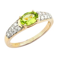 14KT Yellow Gold Oval Peridot and Diamond Ring