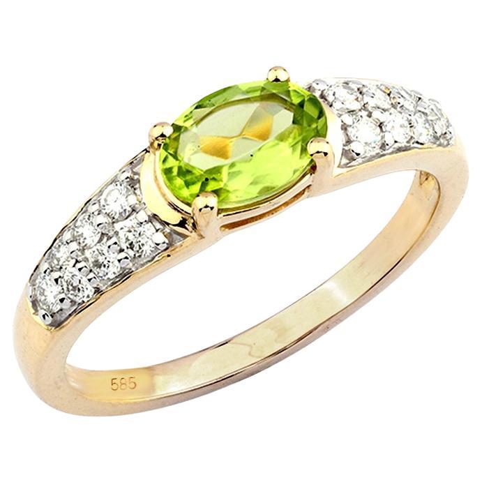14KT Yellow Gold Oval Peridot and Diamond Ring