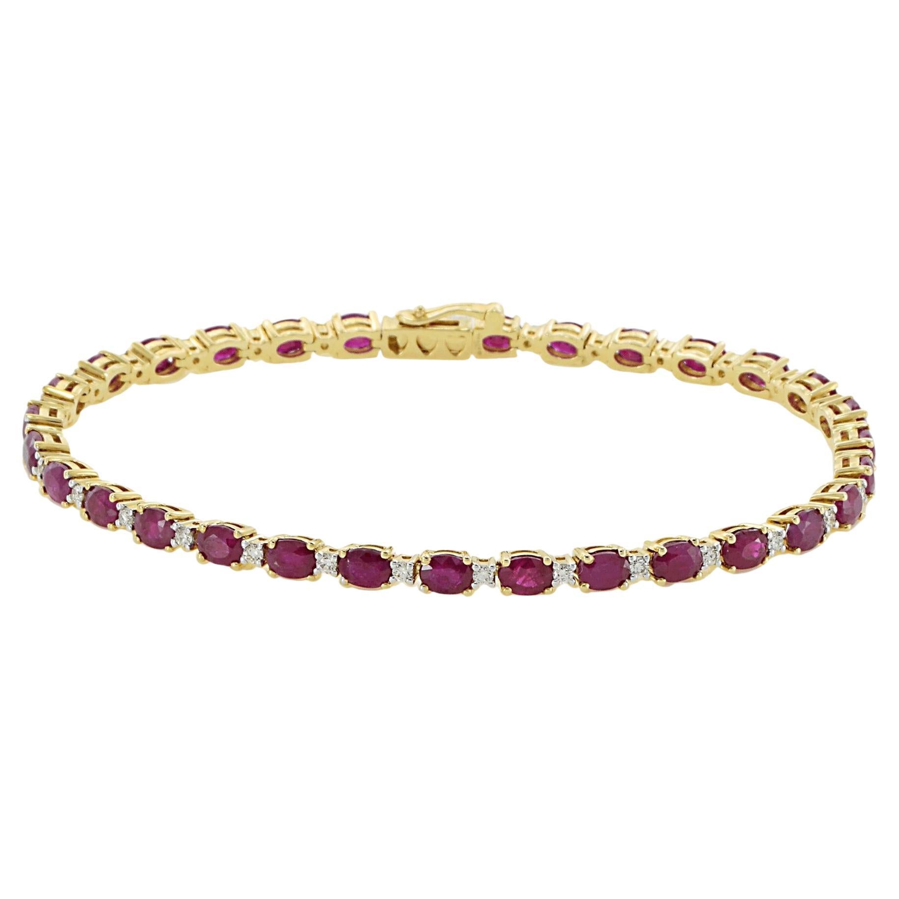 14KT Yellow Gold Oval Ruby and Diamond Bracelet