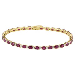 14KT Yellow Gold Oval Ruby and Diamond Bracelet