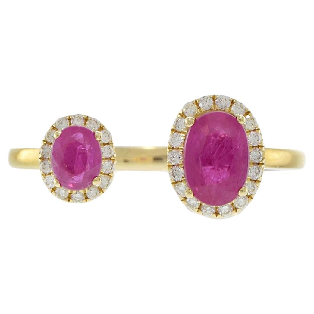 14KT Yellow Gold Oval Ruby and Diamond Fancy Ring For Sale