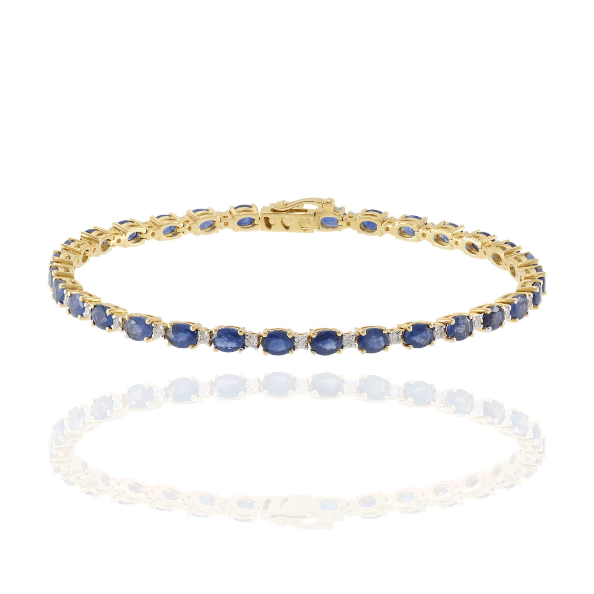 14KT Yellow Gold Oval Sapphire and Diamond Bracelet Corte oval en venta