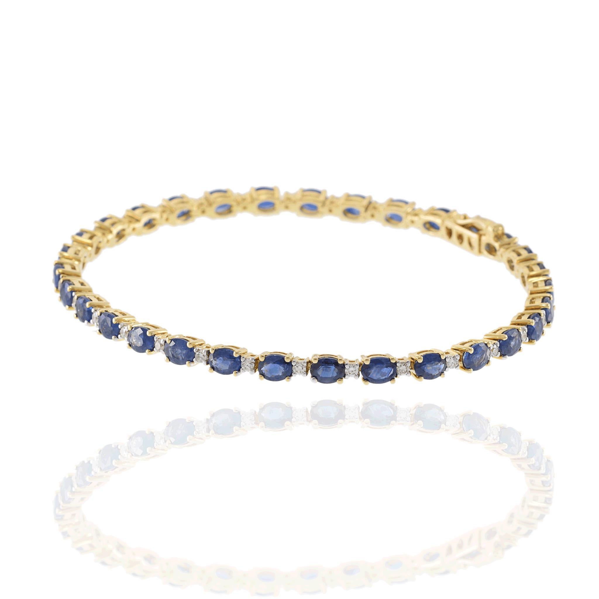De las mujeres 14KT Yellow Gold Oval Sapphire and Diamond Bracelet en venta