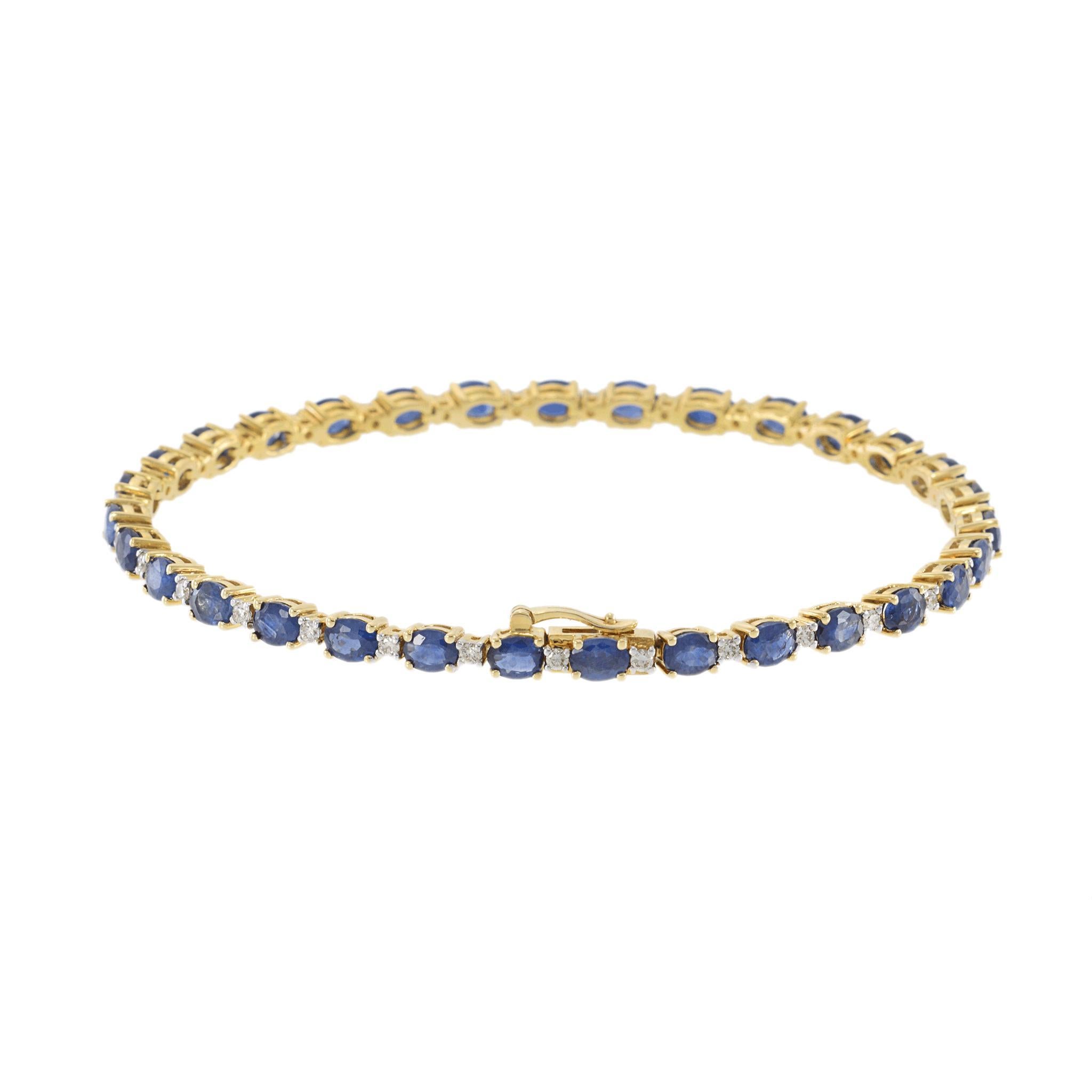 14KT Yellow Gold Oval Sapphire and Diamond Bracelet en venta 1