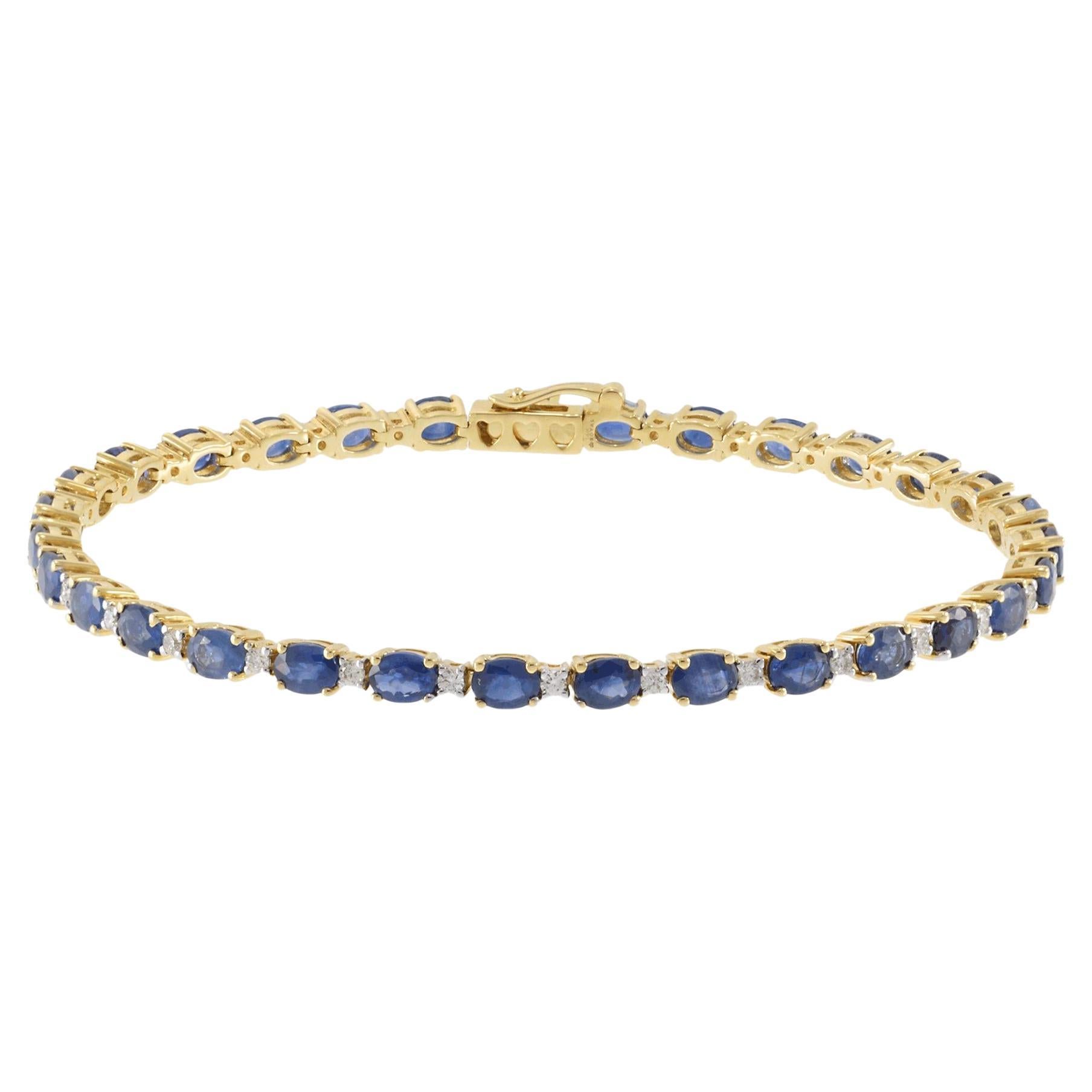 14KT Yellow Gold Oval Sapphire and Diamond Bracelet