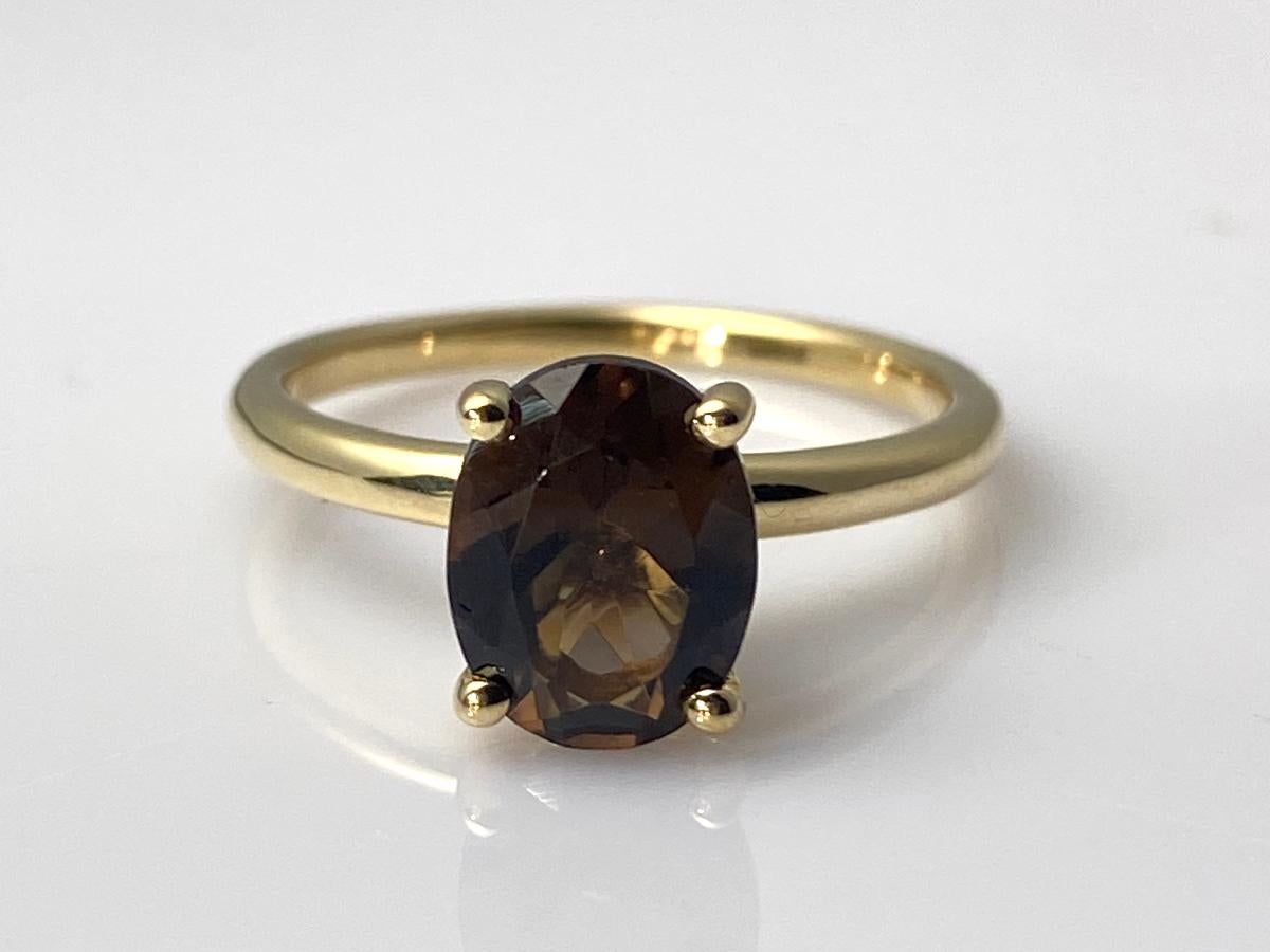 Bague en or jaune 14KT avec quartz fumé ovale en vente 1