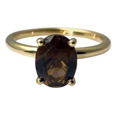 14KT Yellow Gold Victorian Oval Smoky Quartz Solitaire Ring