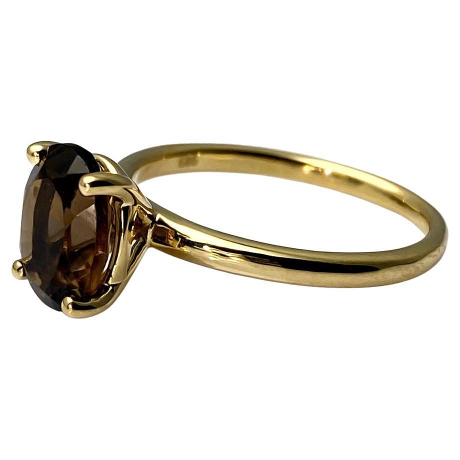 14KT Yellow Gold Oval Smoky Quartz Ring