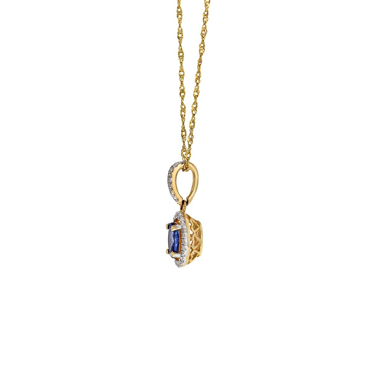 Ciondolo ovale in oro giallo 14KT con tanzanite e diamante In condizioni Nuovo in vendita a New York, NY