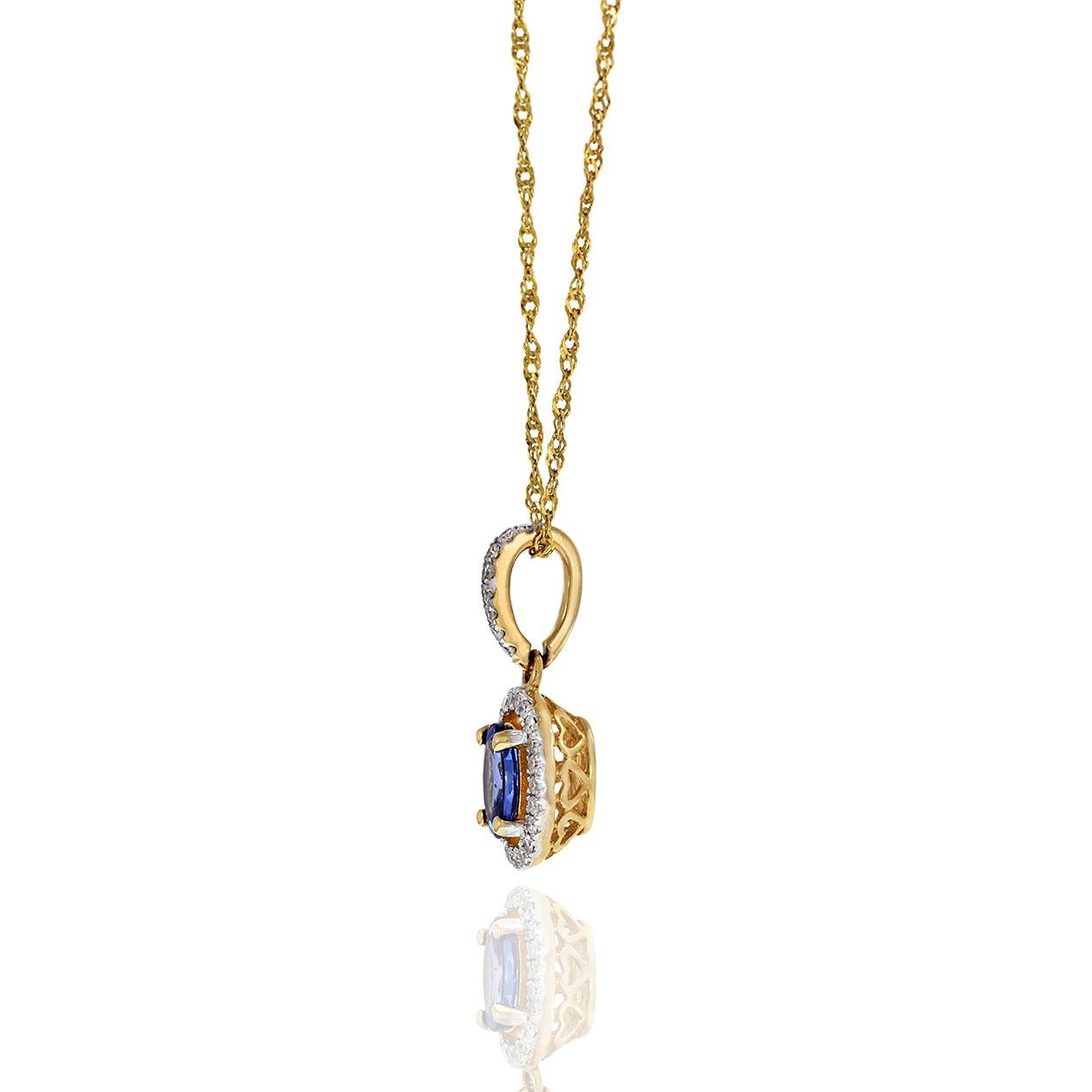 Ciondolo ovale in oro giallo 14KT con tanzanite e diamante in vendita 1